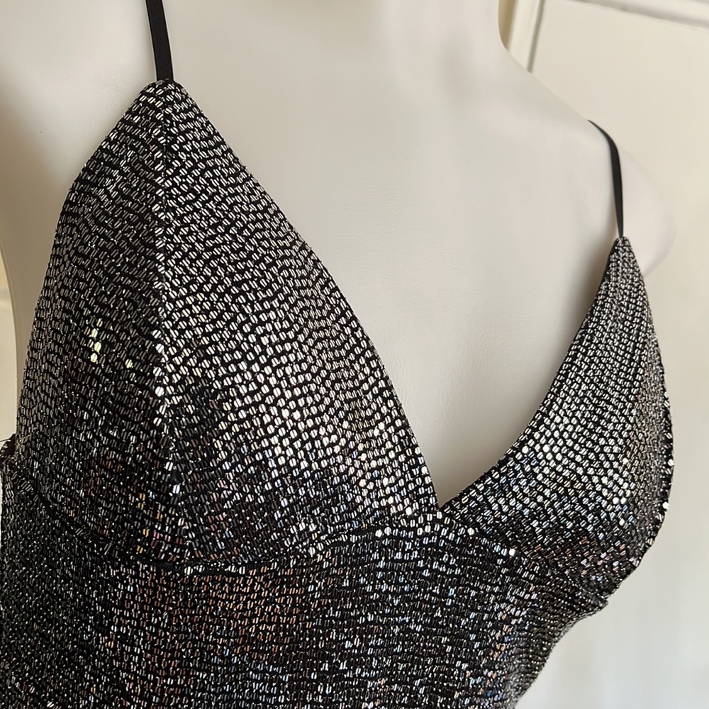 🖤🤍Lulus Silver Sequin Sparkle Party Dress- Women- M-Black- NWT - Picture 6 of 16
